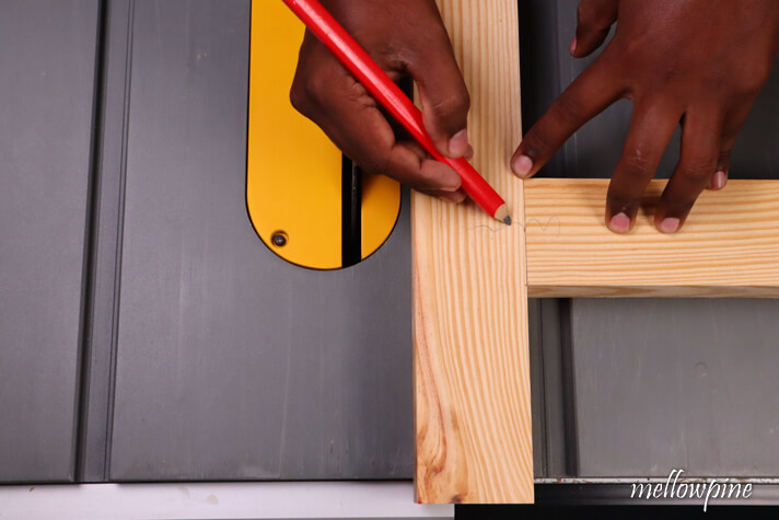 marking the top of the two pieces for referring later