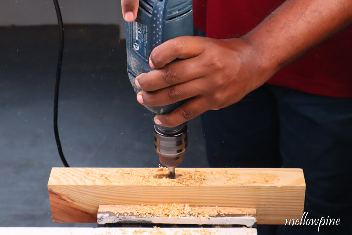 drilling a mortise on the wood