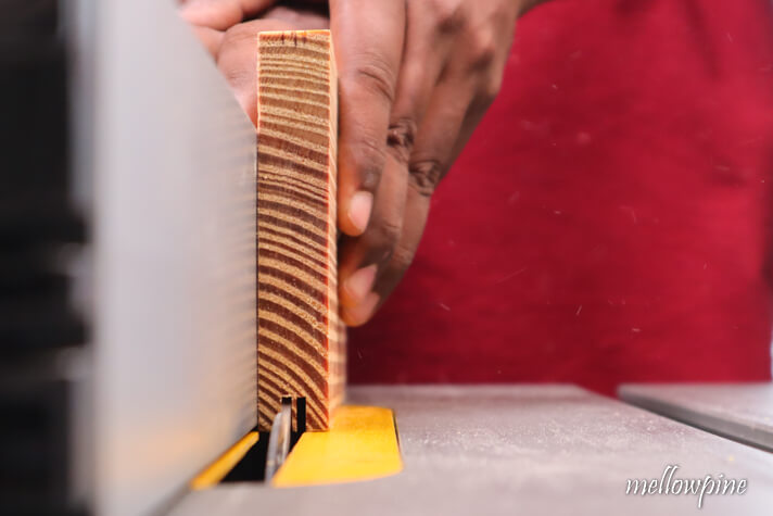 making the second cut for the groove on the table saw