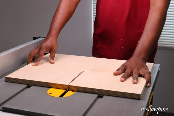 base piece of miter sled being cut up to half length