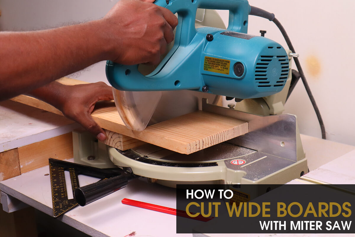cutting a wide board on the miter saw
