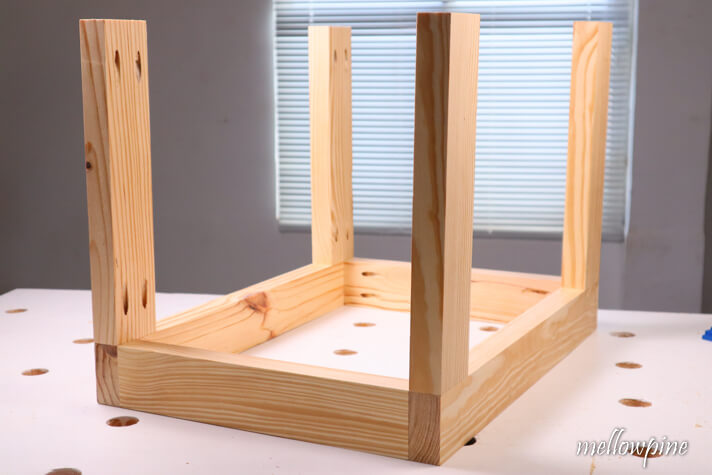 2x4 box frame with vertical pieces attached to the bottom rectangle