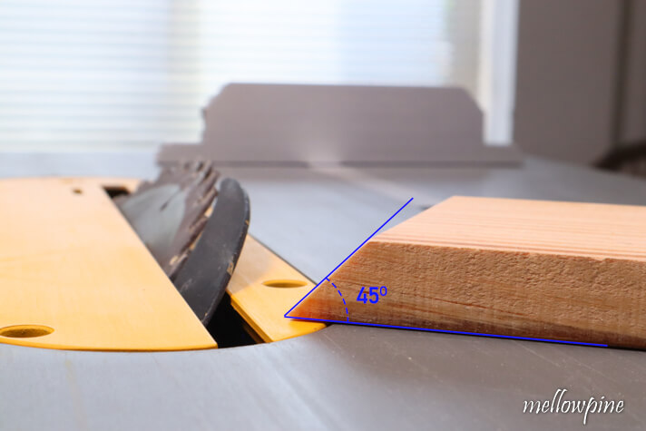 45 degree angle bevel cut made using table saw
