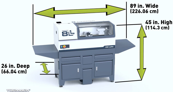 Footprint of Tormach 8L with stand and side shelves