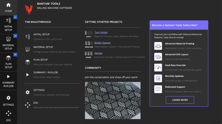 Bantam Tools milling machine software window