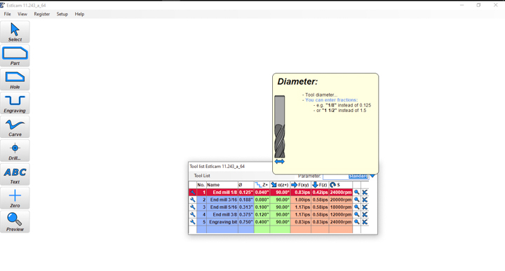 Help dialog box in EstlCAM