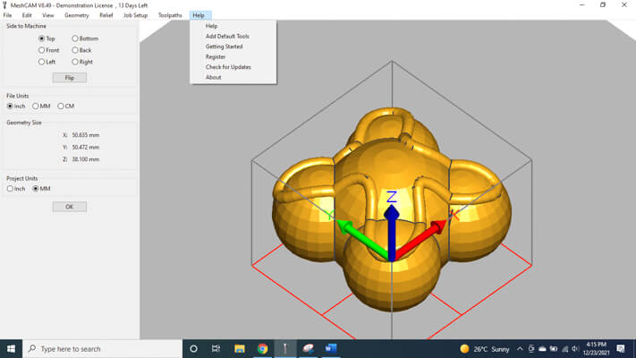 Help tab of MeshCAM