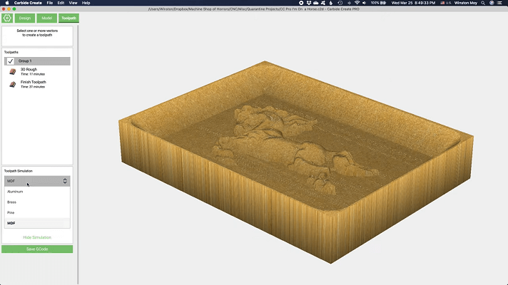 3D roughing in Carbide Create Pro
