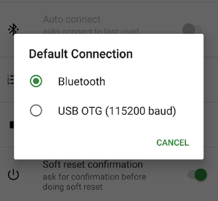 Connection option in grbl controller application