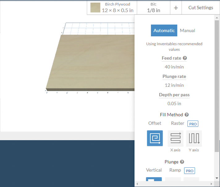 Cut setting window
