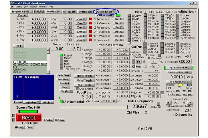 Diagnostics window in Mach3