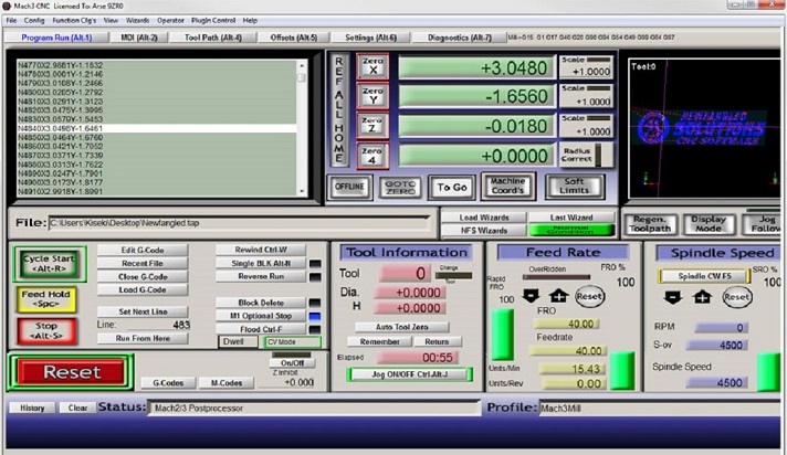 User Interface of Mach3 Control Software