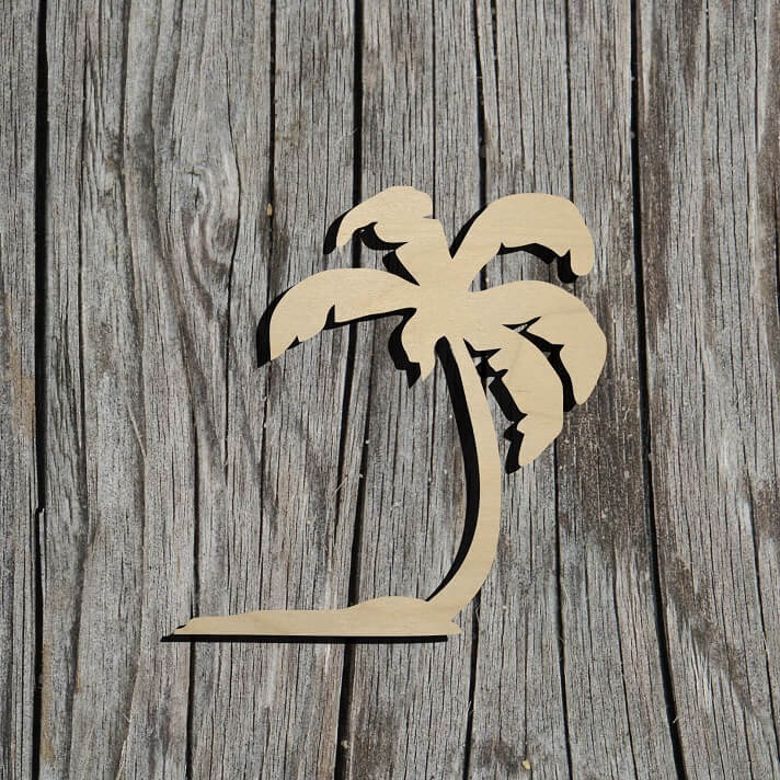Palm tree replica laser-cut on a baltic birch plywood