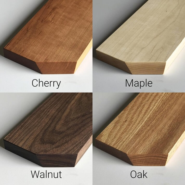 Cherry, maple, walnut, and oak wood samples