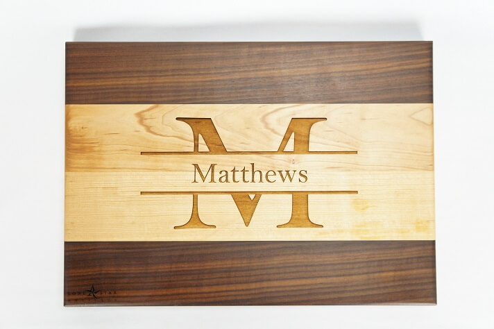 Laser engraved maple/wallnut cutting board
