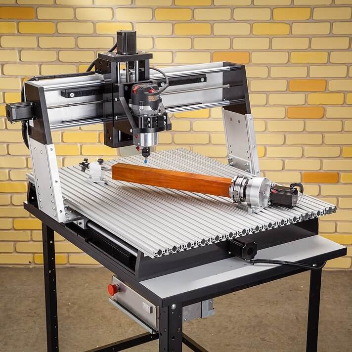 Rockler 4th axis kit loaded with a piece of wood