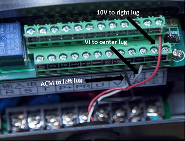Potentiometer connection to HY HUANYANG VFD (Source: Kronos Robotics)