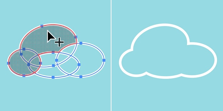 Linking overlapping shapes in Adobe Illustrator using the in-built shape builder tool