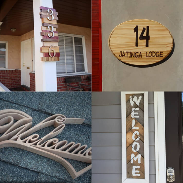 House number and Welcome signs