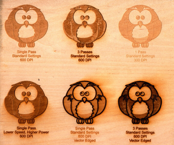 Laser engraving outputs under different parameters 