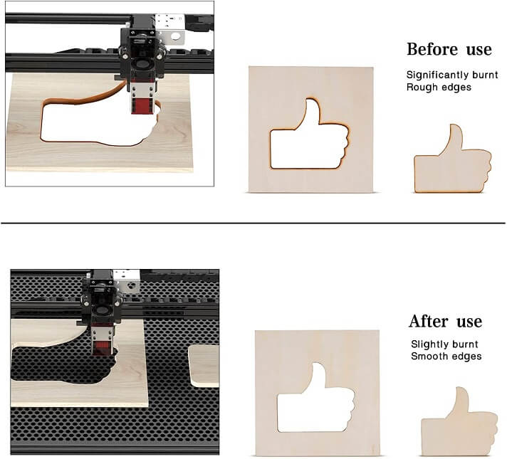NEJE honeycomb working table - cut result comparison