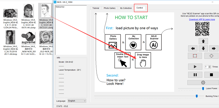 NEJE software interface on Windows OS