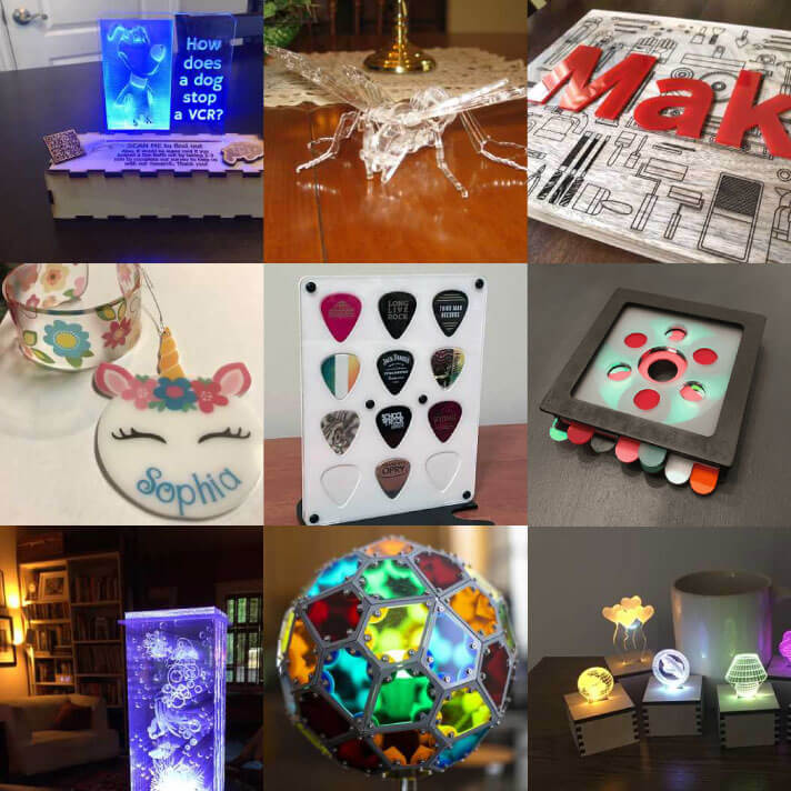 Acrylic projects made using Glowforge