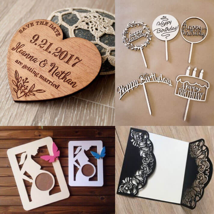 Glowforge projects made from different materials