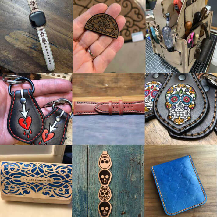Leather projects made using Glowforge