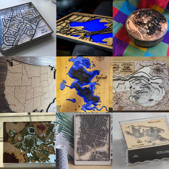 Map projects made using Glowforge
