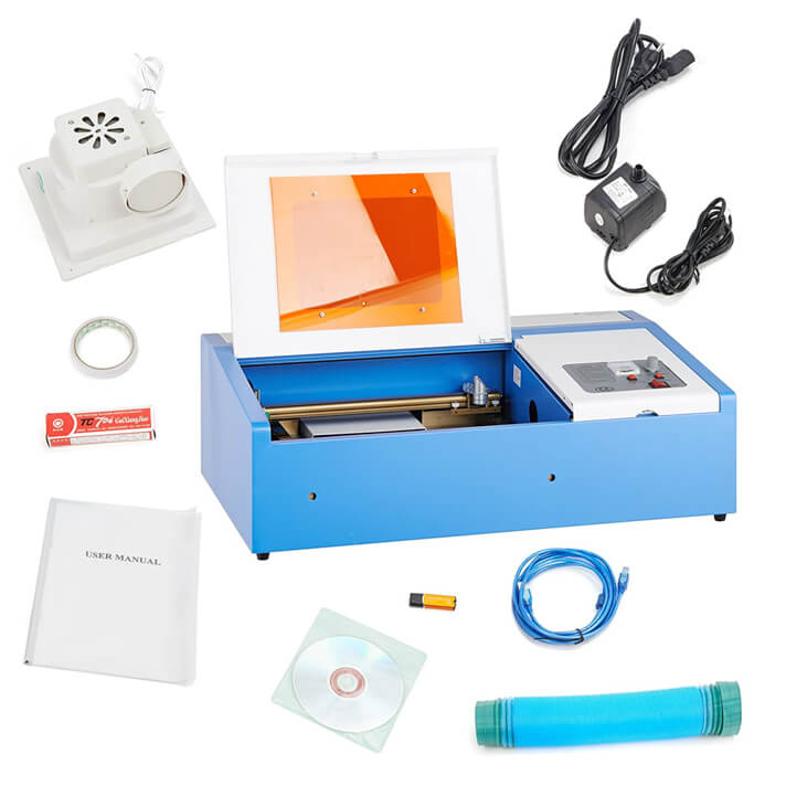 Accessories included with a standard K40 laser cutter