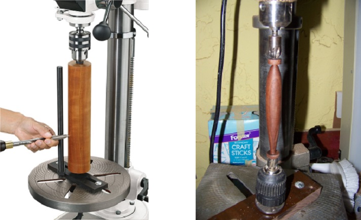 Drill press used as a manual lathe
