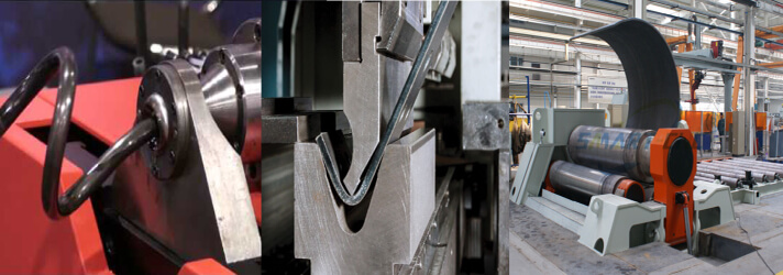 CNC tube bender (left), CNC press brakes (middle), and CNC rollers (right)