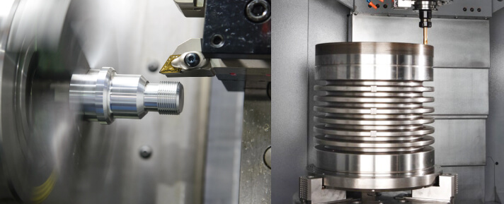 Horizontal lathe (left), vertical turning center (right)
