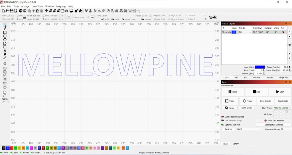 Preparing the design in LightBurn