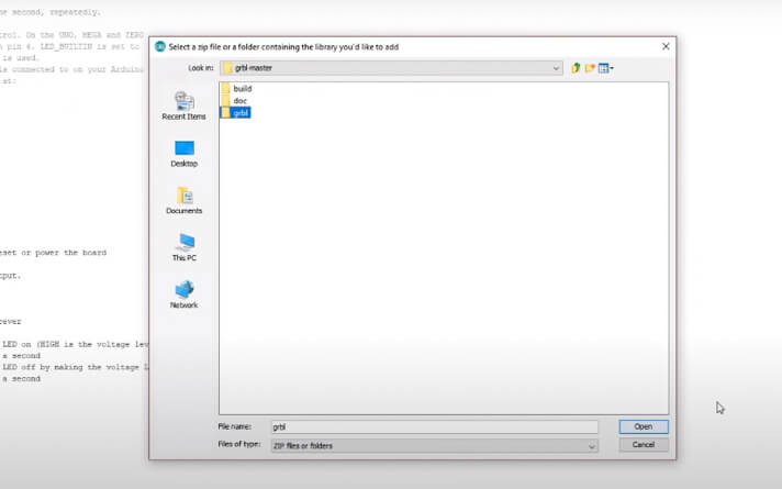 Selecting grbl folder in IDE