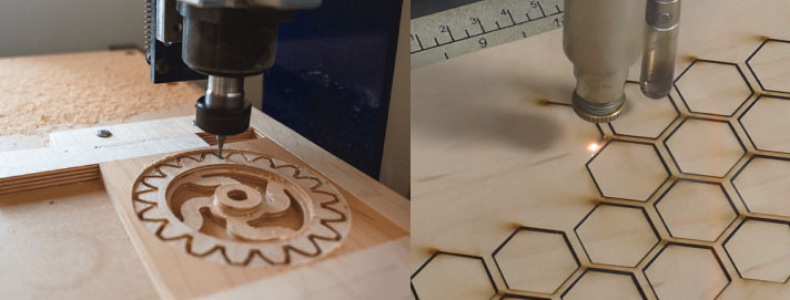 Cutline thickness comparison on a CNC (left) and a laser cutter (right)