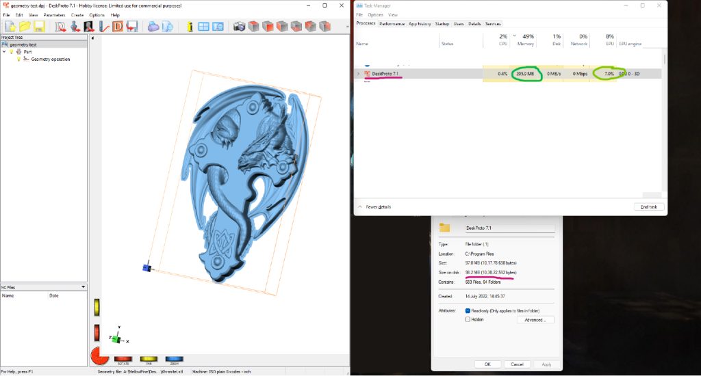 Testing memory and graphics use of DeskProto with a complex 3D model.