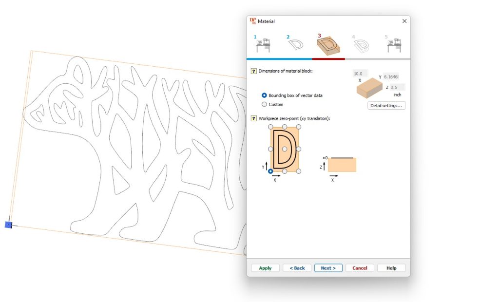 Vector machining wizard screen 3
