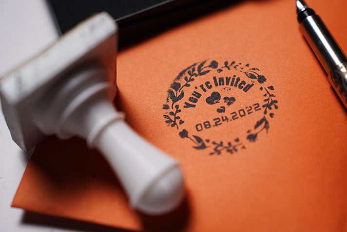 Laser engraved rubber stamp for wedding invitation