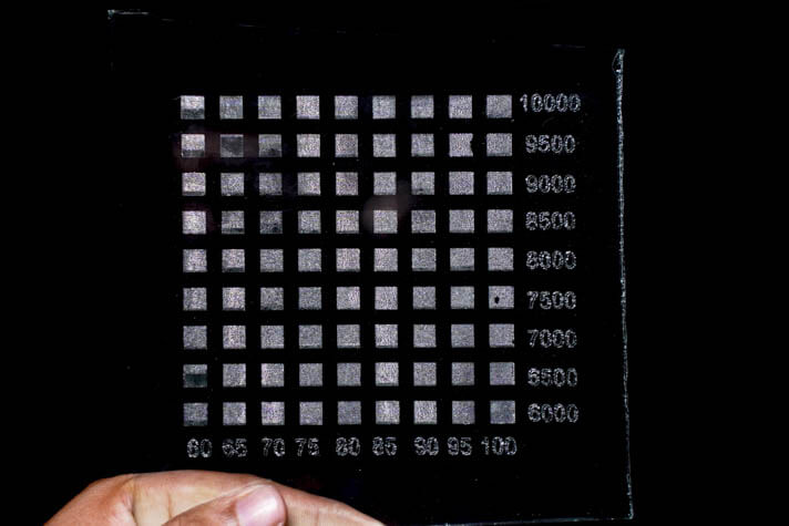 Test runs performed on glass using 20W diode laser