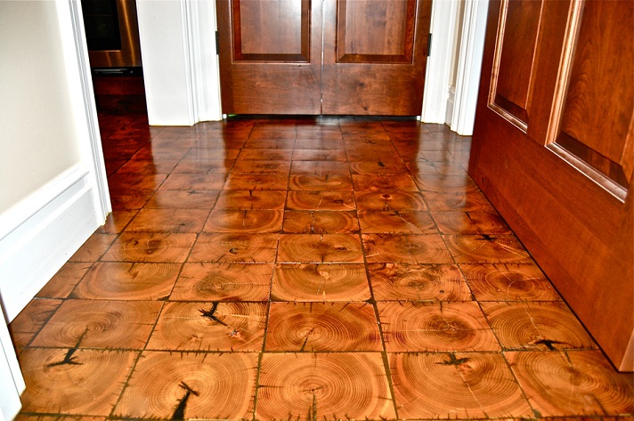 An end grain flooring
