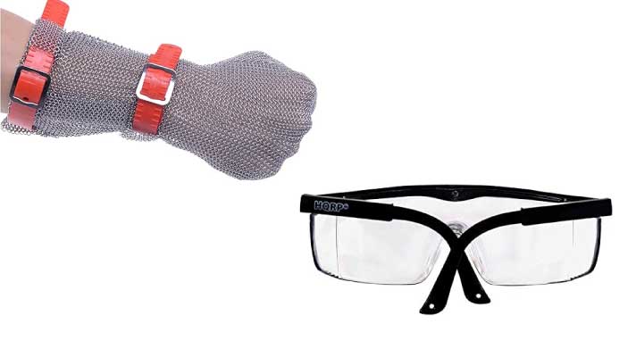 Protective glass and gloves for wood carving