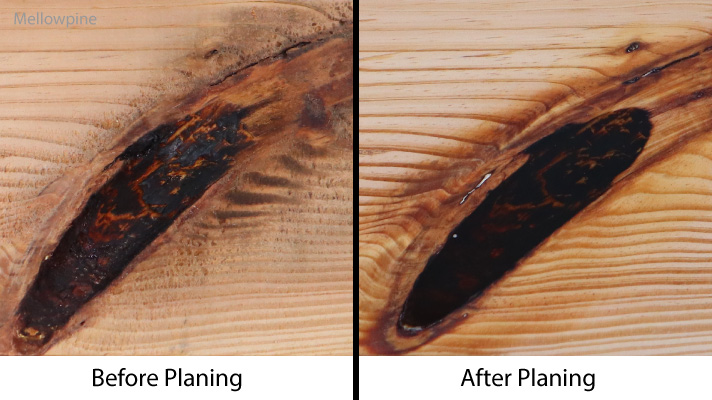 Epoxy before (left) and after (right) planing
