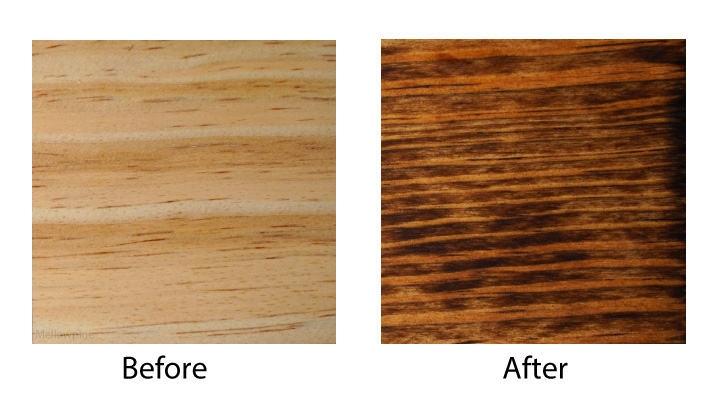 Pine wood before and after finishing with danish oil
