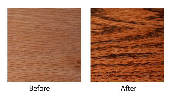 Oak wood before and after finishing with danish oil