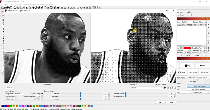 Adjusting image settings in LightBurn