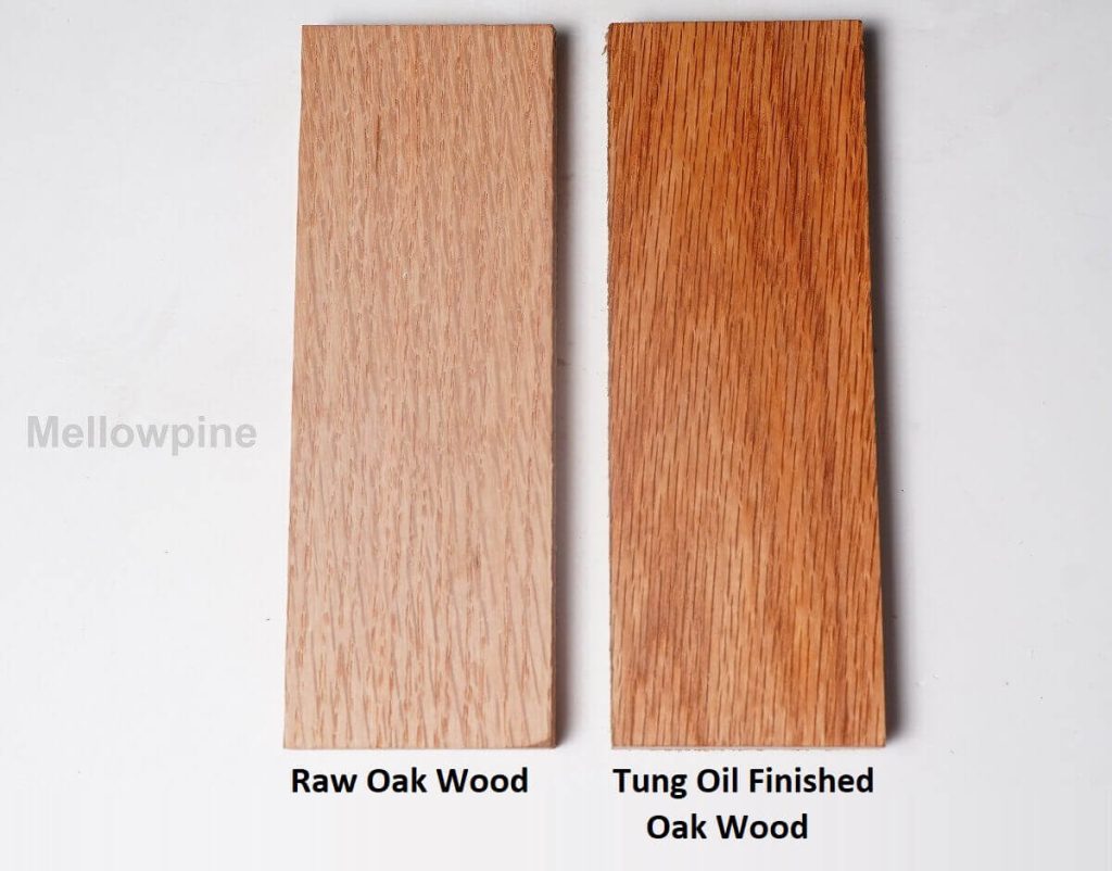 Difference between raw oak and tung oil finished oak