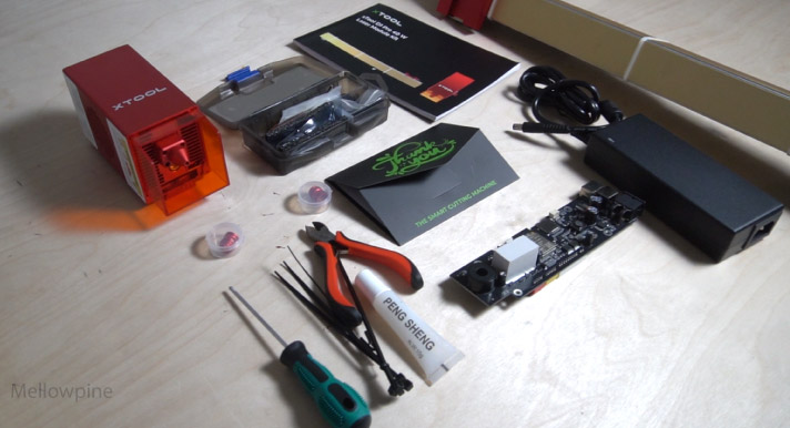 Parts inside the box of the xTool 40W laser upgrade kit