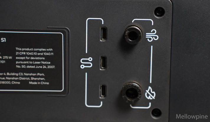 Different ports on the back side of xTool S1